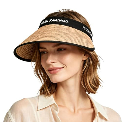 Women Straw Sun Visor Hat, Summer Wide Brim UV Protection Beach Cap Adjustable Sun Hat for Outdoor - color: Khaki