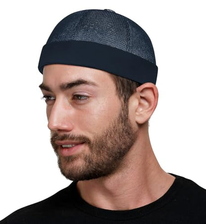 DIYDECAL Mens Mesh Brimless Cap,Summer Skullcap Docker Beanie Hat - color: Navy Blue