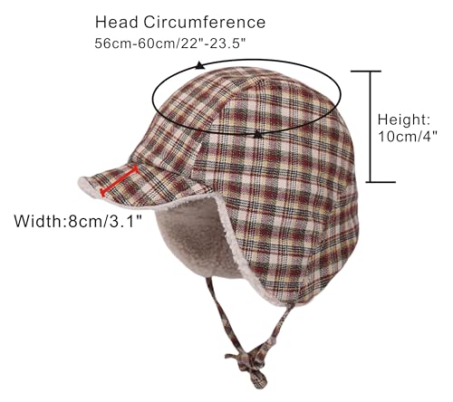Reversible Winter Hat with Ear Flaps for Men Women Adult,Ladies Plaid Hat,Lamb Wool Lining Beanie Not for Kids - color: Plaid Beige