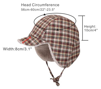 Reversible Winter Hat with Ear Flaps for Men Women Adult,Ladies Plaid Hat,Lamb Wool Lining Beanie Not for Kids - color: Plaid Beige