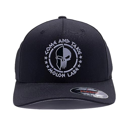 Spartan Skull Warrior Helmet Molon Labe/ΜΟΛΩΝ ΛΑΒΕ - Come and Take Embroidered Flex Fitted Baseball Hat - color: Black, size: Large-X-Large