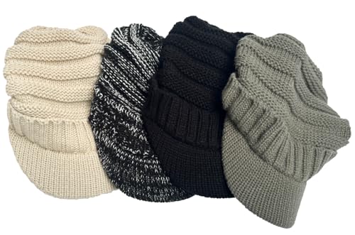 XYIYI Beanie Tail Winter Warm Knit Messy High Bun Ponytail Hats Visor Beanie Cap - color: A Black