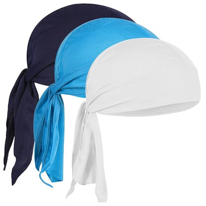 Sweat Wicking Doo Rag - Dew Rag Cooling Helmet Liner - Breathable Helmet Do Rag for Men and Women - color: Whitenavyskyblue
