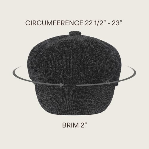 C.C Knitted Newsboy Cap for Women – Soft Knit Hat with Adjustable Velcro, Lightweight Warm Winter Style - color: Knitted-black