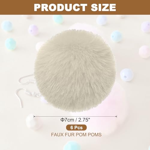 PATIKIL Faux Fur Pom Poms for Hats, 6 Pcs Fluffy Soft Fur Poms Balls with Elastic Loop for Keychain Knitting Hats DIY Scarves Gloves Bag Christmas, Apricot Color - color: Apricot Color
