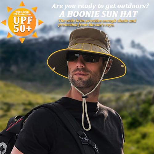 Sun Hats for Men Women, Fishing Hat UV Protection Wide Brim Bucket Hats Foldable Boonie Hat for Hiking Camping Safari - color: Khaki