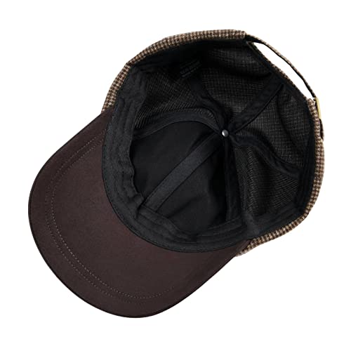 BOTVELA Men Wool Adjustable Tweed Baseball Cap - color: P T-houndstooth Coffee