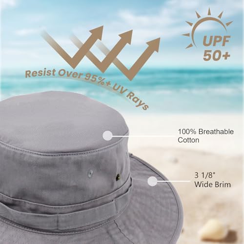 Bucket Hat UV Protection Sun Hat, Boonie Fishing Safari Hats for Outdoors - color: Grey