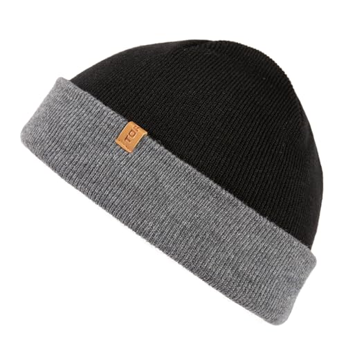 TOP-EX Merino Wool Fisherman Beanie for Men Women, Knit Watch Cap Winter - color: Black / Gray, size: X-Large-XX-Large