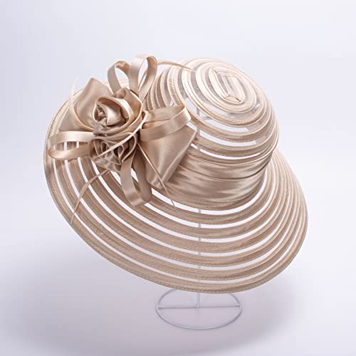 Lawliet Womens Satin Ribbon Church Wedding Sun Wedding Occasion Hat A214 - color: Light Gold