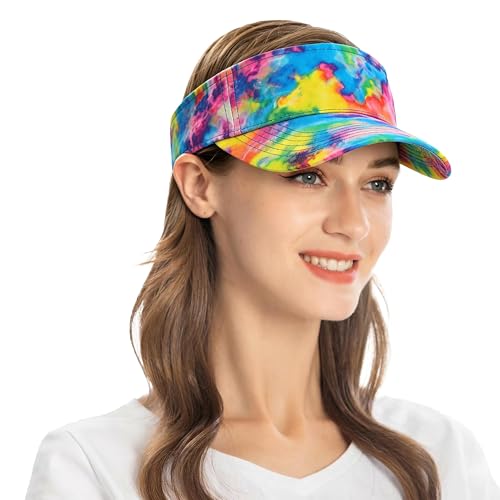 ZLYC Print Sports Sun Visors for Women Girls - color: Tie Dyed Colorful