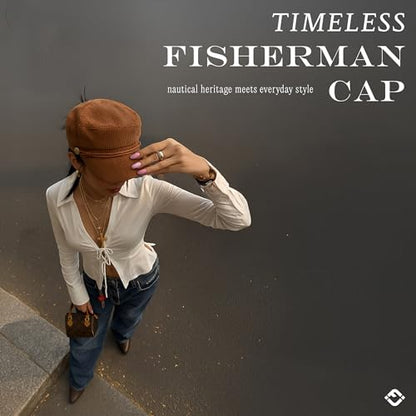 Funky Junque Greek Fisherman Newsboy Cap, Cotton Captains Bakerboy Hat - color: Corduroy - Brown