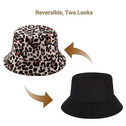 Umeepar Unisex Reversible Packable Bucket Hat Sun Hat for Men Women - color: Leopard Print Beige
