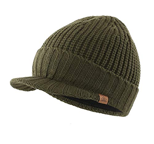 Home Prefer Men's Winter Hat Thick Knit Beanie Cap with Visor Newsboy Beanie Hat - color: Army Green