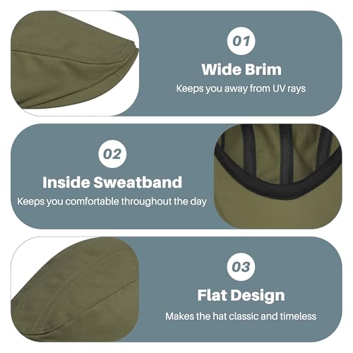 Newsboy Cap for Men 100% Cotton Mens Flat Hats Newsies Hat Classic Irish Gatsby Ivy Cabbie Golf Hats - color: Green, size: Medium-Large