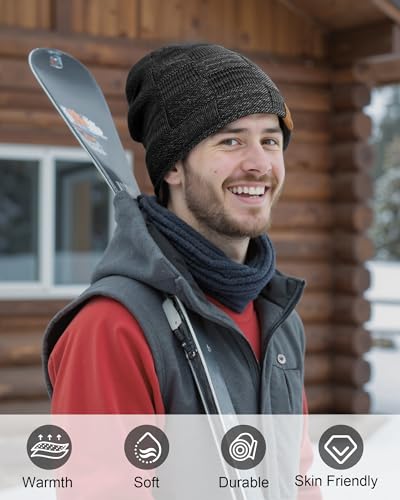 Senker Fashion 2 Pcs Winter Slouchy Beanie Hats for Men, Warm Mens Beanies - color: Black Dark Black