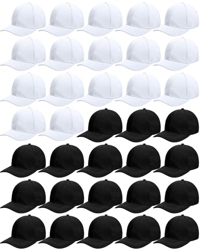 Foaincore 36 Pack Blank Baseball Cap Bulk Adjustable Back Strap Sublimation Hats Plain Unisex Trucker Hat for Men Women - color: Black, White