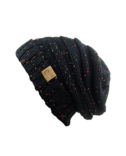 NYFASHION101 Slouch Wrinkled Beanie Cap Slouchy Skull Hat - color: Confetti Black