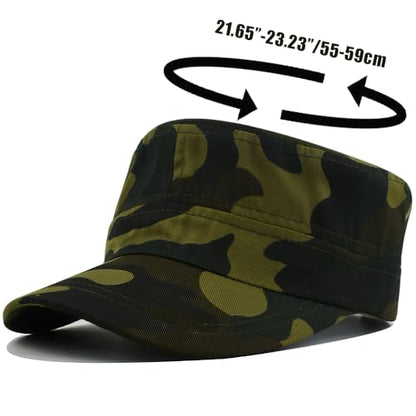 Unisex Cadet Army Cap Military Adjustable Flat Top Hat for Men Women - color: Camo Green