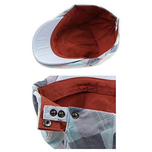 Gudessly Mens Adjustable Colorful Striped Plaid Ivy Newsboy Cabbie Gatsby Golf Cap Flat Cotton Hat Thin Cap - color: 826red