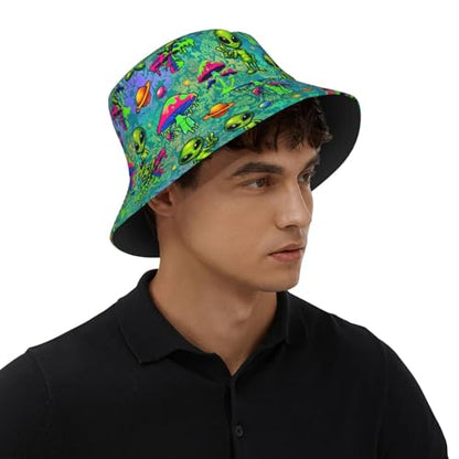 Bucket Hat for Men Women Packable Sun Hats Fisherman Outdoor Summer Travel Hiking Beach Caps - color: Alien