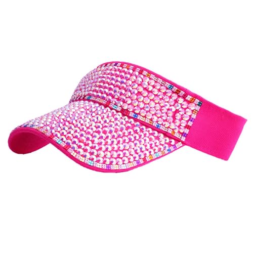 Bling Visor Shiny Rhinestones Sport Sun Adjustable Summer Cap Visor Caps for Women Men - color: Deep Pink