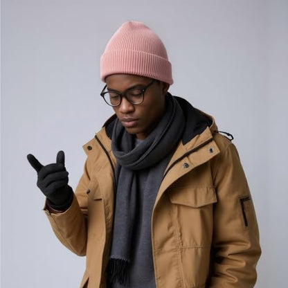 Winter Beanie Hats for Women Men Fleece Slouchy Knit Thick Beanies Warm Thermal Snow Ski Hat Gifts for Cold Weather - color: Pink