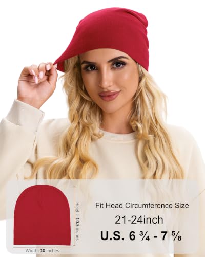 vidsel 100% Cotton Slouchy Beanie for Women Men, Thin Beanies Winter Hat - color: Red