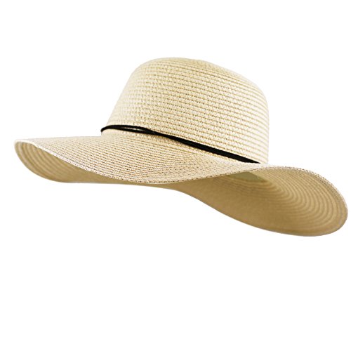 The Hat Depot Womens Floppy Summer Sun Beach Wide Brim Straw Hat - color: Fh2-beige