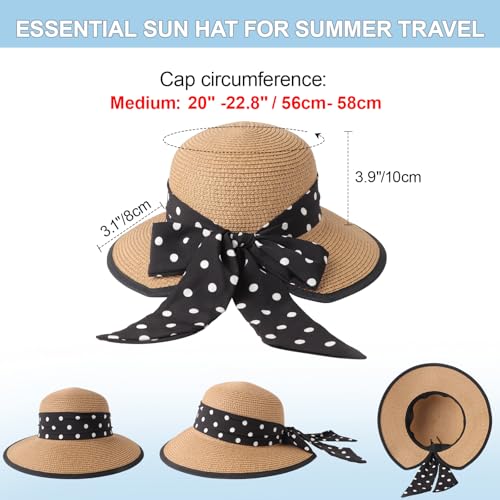 AQOKKA Women Sun Hats Straw Wide Brim Bowknot Bucket Cap Floppy Foldable Summer Beach Hats for Women Outdoor UPF 50+ - color: 1 Pack Hat: Khaki With Black Bow
