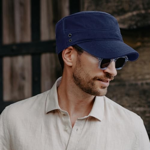 Men's Military Cadet Hat Flat Top Newsboy Cap - color: Navy