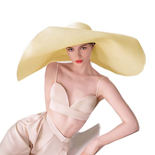 Oversized Beach Straw Hats for Women Floppy, Extra Large Sun Visor Hat Wide Brim Summer Roll Up Big Beach Hat Women Foldable - color: Diameter 70cm Beige