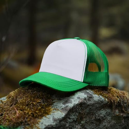 Falari 5-Panel Mesh Baseball Cap, Trucker Hat, Structured Plain Design, Cotton, Adjustable Size - color: 1pk Kelly Green