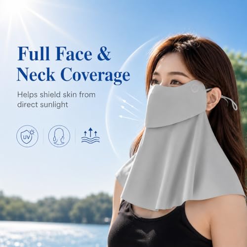 UPF 50+ Sun Face Mask for Women, Cooling Face Neck Cover with Flip-Up Panel for Hiking Cycling Fishing - color: Light Gray