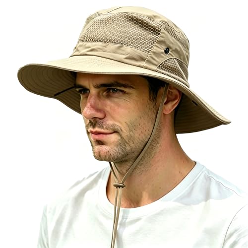 Sun Bucket Hat for Men Women Wide Brim UPF 50+ UV Protection Waterproof - color: Khaki