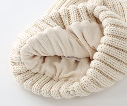 Home Prefer Mens Winter Hat Wool Fleece Lined Knit Beanie Hat Warm Stocking Caps - color: Beige