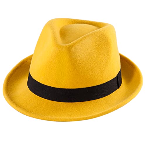 LADYBRO Straw Trilby Fedora Hat for Men Women 1920s Wool Felt Panama 7 1/4 - color: 14 Yellow, Size: 7 1/4 (58cm), Fits 22" - 22 7/8"