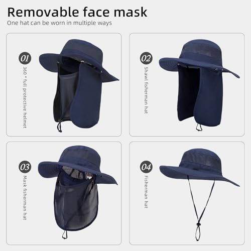Fishing Hat, UPF 50+ Sun Cap with Detachable Mask - color: Royal Blue