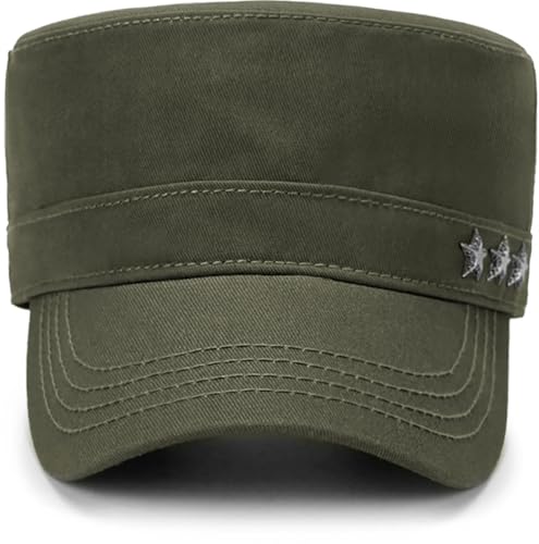 Initlove Cadet Army Cap Military Unisex Flat Top Hat for Men Women - color: Star Green