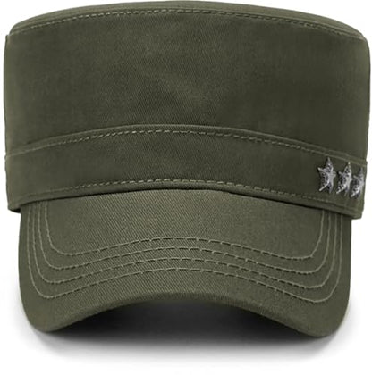 Initlove Cadet Army Cap Military Unisex Flat Top Hat for Men Women - color: Star Green