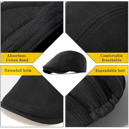 Xinveen Suede Cap Newsboy Hat Elastic Adjustment Beret Ivy Cap Irish Cabbie Driving Hunting Hats - color: Black