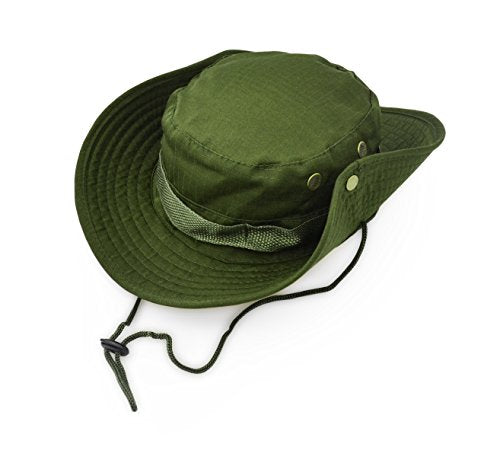 Outdoor Wide Brim Sun Protect Hat, Classic US Combat Army Style Bush Jungle Sun Cap for Fishing Hunting Camping - color: Army Green