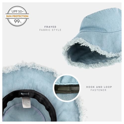CHOK.LIDS Frayed Bucket Hat Washed Cotton Floppy Wide Brim Boonie Cap - color: Undercool Denim