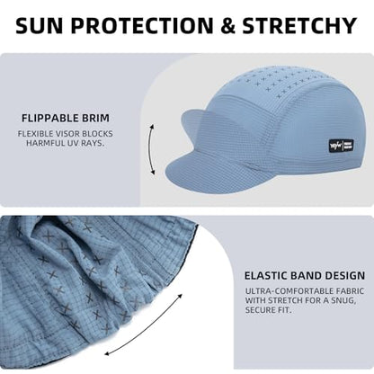 YKYWBIKE Cycling Cap for Men & Women,Sun Protection Cycling Hat Under Cycling Helmet,Cooling Helmet Liner with Sun Visor - color: Blue Gray