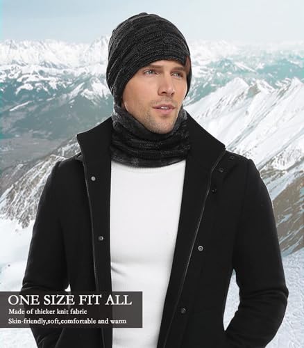 FZ FANTASTIC ZONE Men's Winter Beanie Hats Neck Warmer Warm Infinity Scarf - color: Black