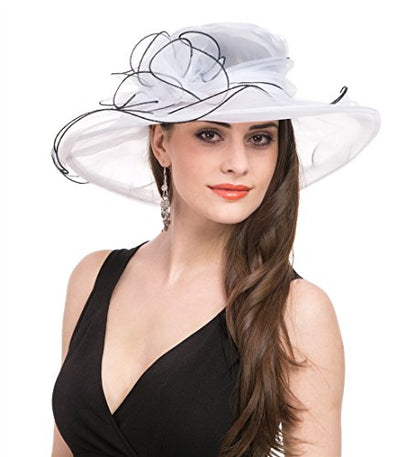SAFERIN Women's Organza Church Fascinator Bridal Tea Party Wedding Hat - color: Tz-white Black