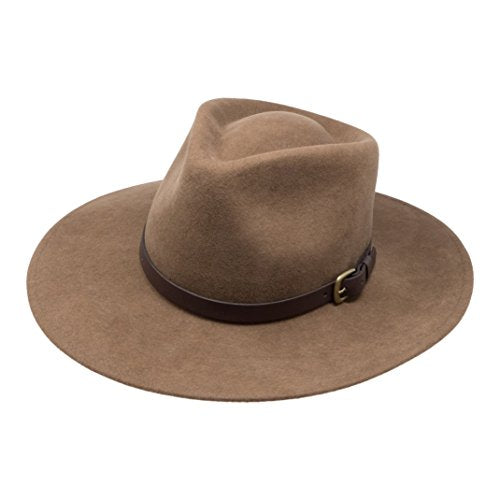 B&S Premium Lewis - Wide Brim Fedora Hat - 100% Wool Felt - Water Resistant - Leather Band - color: Light Brown, size: 7 3/4
