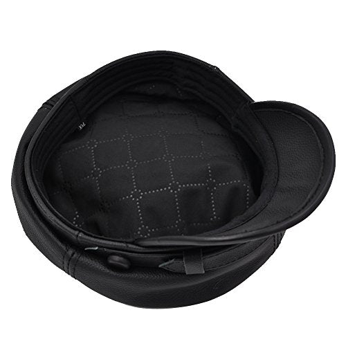 Adult Genuine Leather Fiddler Cap Flat Top Maciejówka Breton Style Mariner's Cap - color: Black, size: Medium