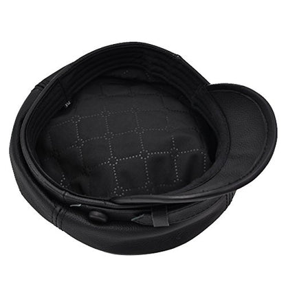 Adult Genuine Leather Fiddler Cap Flat Top Maciejówka Breton Style Mariner's Cap - color: Black, size: Medium