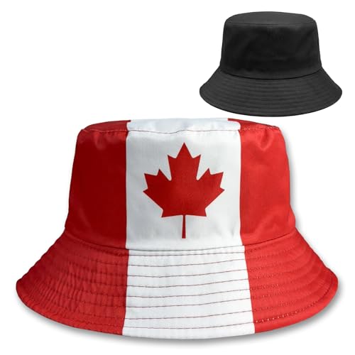 Reversible National Flag Bucket Hat Packable Sun Hat for Men Women Soccer Fan Fisherman Hat for Outdoor Travel Beach - color: Canada Flag